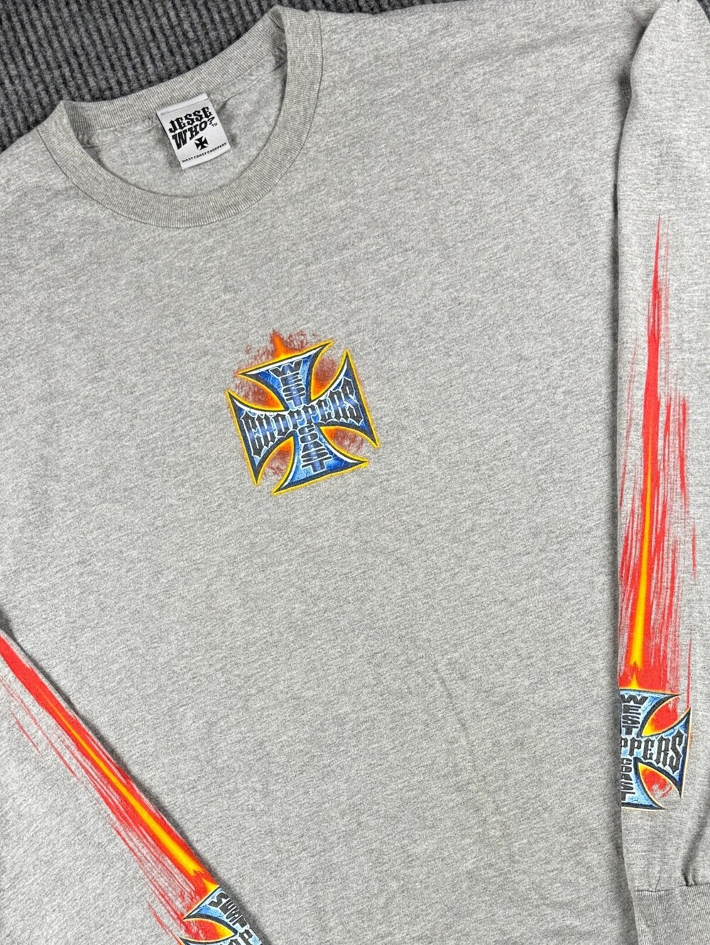 West Coast Choppers Long Sleeve T-Shirt Mens 3XL Jesse Who Gray Flames 90's Y2K